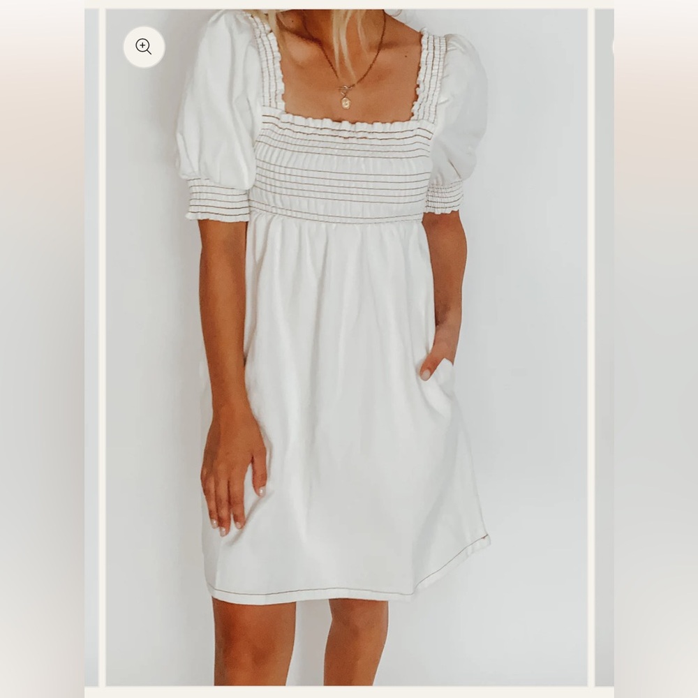 Juniper Blu Cotton White Puff Sleeve Dress